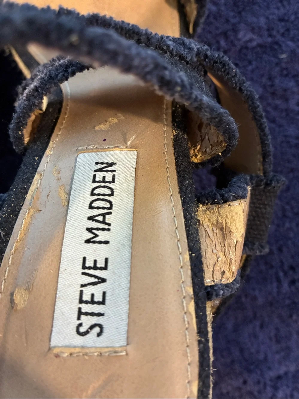 Steve Madden Navy Blue Frayed Strap Wedge Sandals